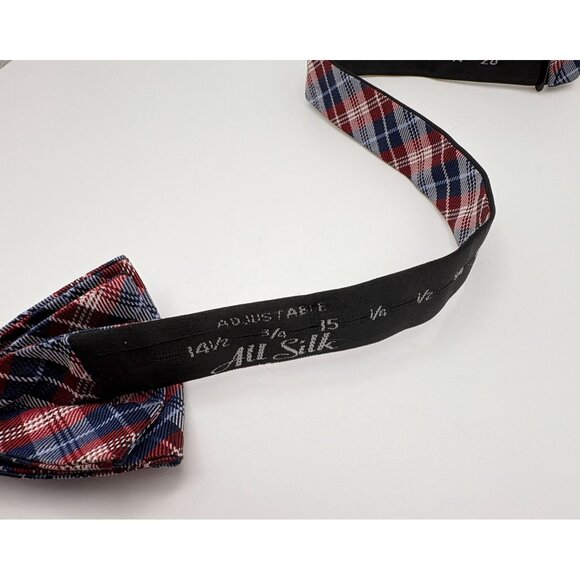 Countess Mara Bow Tie Plaid Red White Blue Silk Patriotic 4th of July - Picture 3 of 7